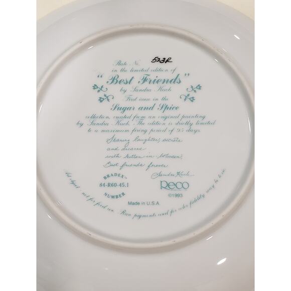 Reco BEST FRIENDS Premier Sugar and Spice Collector Plate by Sandra Kuck Decor - Picture 3 of 4